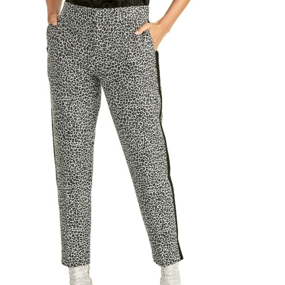 Rachel Roy Agatha Animal Print Ankle Pants Womens Size 6 Tuxedo Stripe Workwear